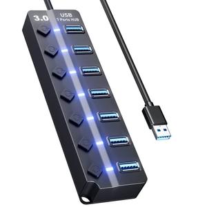 USB Hub 3.0, Eanetf 7 Port USB hub with LED Individual On/Off Switches and Extended Long Cable for MacBook, Mac Pro, Mac mini, iMac, Surface Pro, XPS, PC