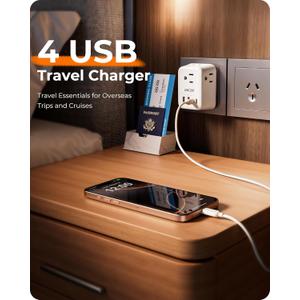 Foldable Australia Travel Plug Adapter, US to New Zealand China Power Adaptor with 4 Outlets, 4 USB Charger(2 USB C Port), Type I Travel Adapter for USA to Australian, AU, Argentina, Fiji