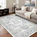 Area Rug 912 Washable Rugs for Bedroom, Vintage Floral Rug Soft Non Slip Stain Resistant Carpet for Living Room Dinning Room Kitchen Home Office Blue Green Multi