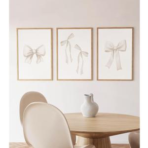 Preppy Bow Wall Art Decor Set of 3 Beige Coquette Wall Art Aesthetic Canvas Posters Trendy Girly Wall Decor Beige Bow Prints Preppy Pictures for Living Room College Apartment 12x16 Inch Unframed