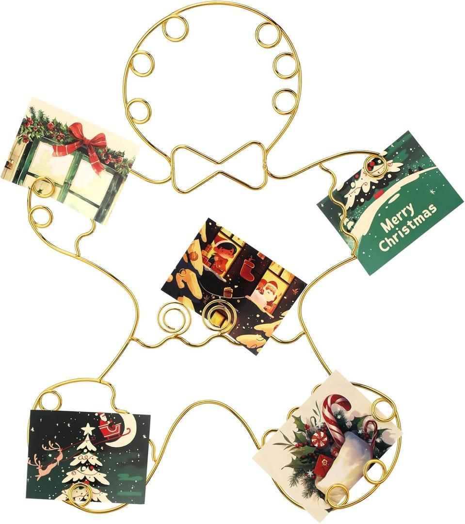 Metal Gingerbread Wreath Spiral Christmas Card Holder Xmas Wall Hanging Photo Greeting Card Holder Wire Loop Picture Display Insert Wall Decor