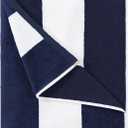 Cotton Oversized Beach Towel - Large 70 x 35 Inch Pool Towel, Navy Blue Striped Quick Dry Swimming Cabana Towel