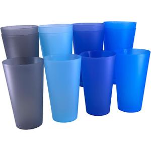 32oz Plastic Cups Reusable set 12, Large Plastic Tumbler Monochrome, 32 Fluid Ounces