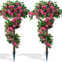 2Pack 4FT Artificial Bougainvillea Topiary Trees for Outdoor, Fake Silk Flowers Plants Bushes with Ground Spike, Faux UV Resistant Shurbs Trees for Outside, Front Porch, Patio, Balcony Decor
