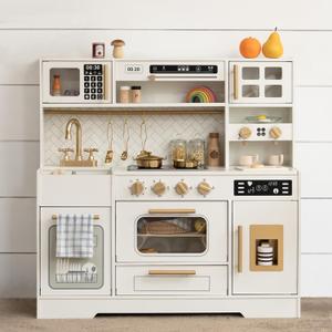 Wooden Play Kitchen for Kids Realistic Appliances, Smart Storage & 15 Fun Accessories for Inspiring Pretend Play (Ages 3+)