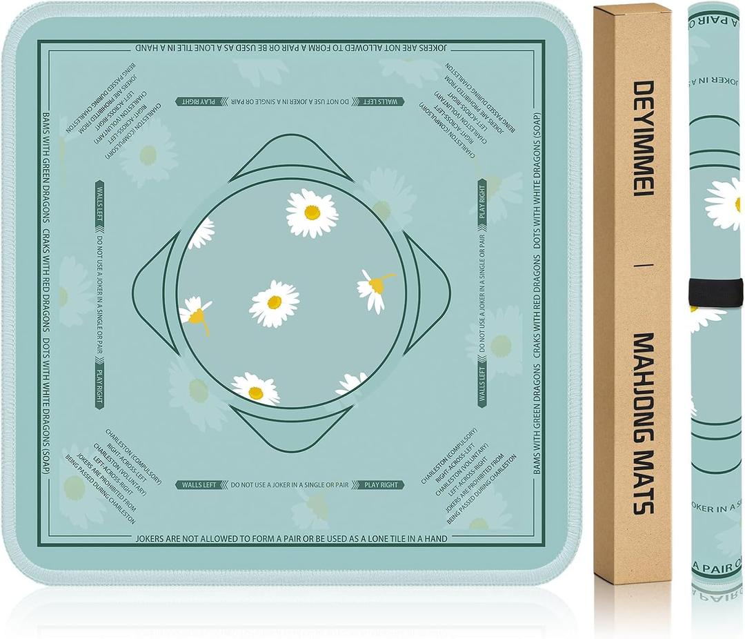 Deyimmei Neoprene Mahjong Mat for Table 31.5"x31.5" - Non-Slip, Noise Reduction Cover with Storage Pockets, American Rules & Crease-Free Rolled Shipping​ (Daisy Garden), 31.5" x 31.5" x 0.08"