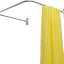 BAOYOUNI Bathroom U Shaped Corner Shower Curtain Rod Pole, Decorative Curved Bath Curtain Rail Bar with Suction Cup 38.5'' x 40''