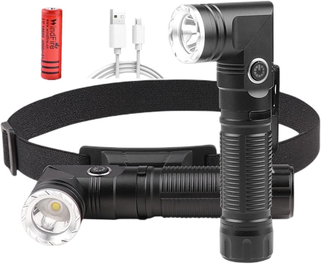 USB Rechargeable 2 in 1 Headlamp Flashlight 5000 Lumen Aluminum Compact 90 Degree Rotating Swivel Head Work Light; Waterproof Pocket Clip Magnetic Base for Hands-Free Flashlights for Hard Hat Working
