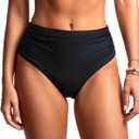 Daci Full Coverage Bikini Bottoms - Mid Rise Bathing Suit Bottoms for Women Tummy Control Swimsuit Bottom (Large, Black)