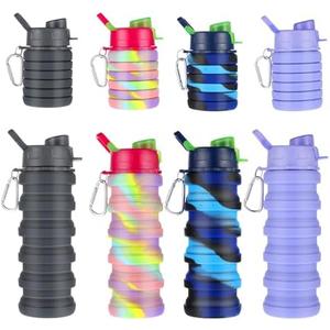 MAQUITA 5 Pcs Collapsible Water Bottles 16 oz Portable Foldable Water Bottles Silicone Leak Proof Travel Water Bottle Reusable Sports Water Bottle with Metal Clip for Camping Hiking Travel