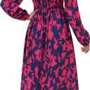 Women's Long Sleeve Button Decor Dress Boho Flowy Square Neck Maxi Dress 2025 Fall Casual Trendy Dresses (M)