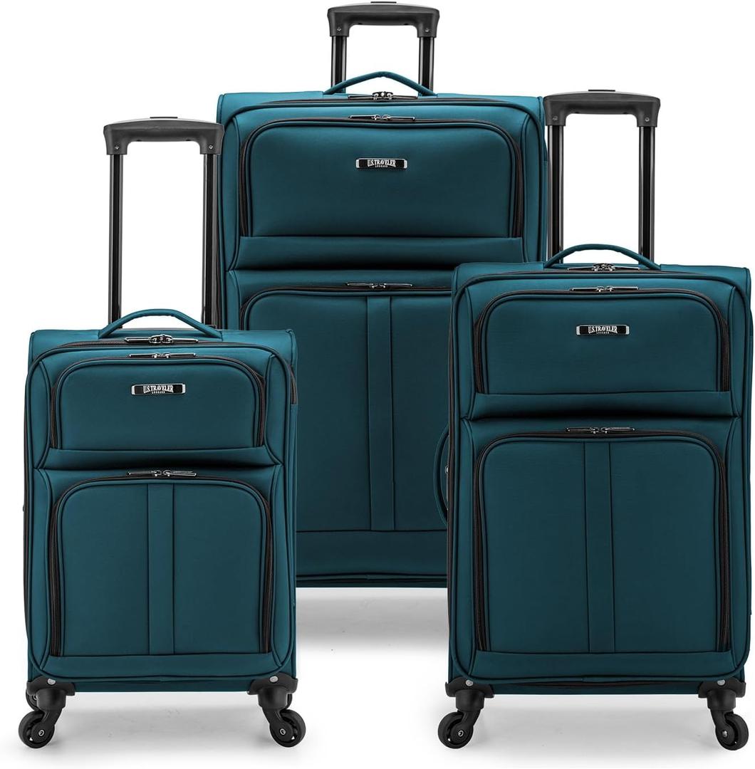 U.S. Traveler Anzio Softside Expandable Luggage with Spinner Wheels, Teal, 3-Piece Set (22/26/30)