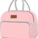 Coobiiya Lunch Bag for Women Men, Insulated Reusable Picnic Bag, 10.8"L x 6.3"W x 8.85"H, Pink