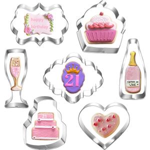 Celebration Cookie Cutter Set-4 Piece-Cake, Heart, Cupcake, Champagne, Wine Bottle, Plaque Cookie Cutter Mold for Birthday Wedding Anniversay Bridal Shower Engagement Cookie Cutters
