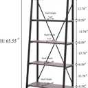 BON AUGURE 5-Tier Ladder Shelf, Industrial Leaning Bookcase, Wood and Metal Ladder Bookshelf for Living Room, Bedroom, Kitchen, Home Office (Grey Oak)