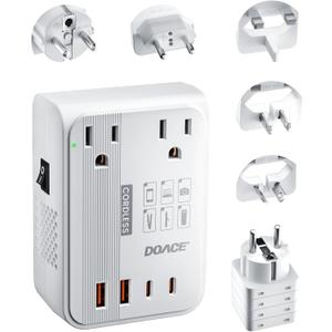 DOACE Voltage Converter US to Europe 350W Convert 220V to 110V for Curling Iron Straightener Shaver, Cordless Converter for European Travel with 2 USB A & 2 USB C Ports Charging (White)