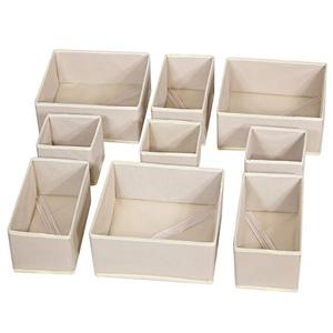 DIOMMELL 9 Pack Foldable Cloth Storage Box Closet Dresser Drawer Organizer Fabric Baskets Bins Containers Divider for Baby Clothes Underwear Bras Socks Lingerie Clothing, Beige 333