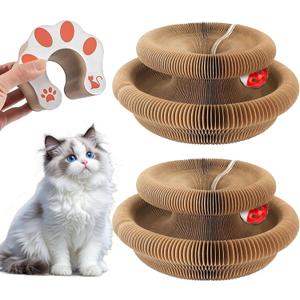 2-Pack Magic Organ Cat Scratching Board  Kitty Kurls Cat Scratcher Toy with Bell Balls for Indoor Cats, Interactive Cardboard Kitty Toy Scratcher, Furniture Protection