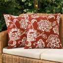 SWANCOCO Decorative Outdoor Floral Pillow Covers Set of 2,Waterproof Boho Farmhouse Throw Pillows Summer Accent Pillowcases for Patio Furniture Garden Sofa 18x18 Inch, Red