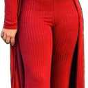 HANMAX Women's Tracksuit Winter Autumn Knitted Long-sleeved Blazer Coat Tank Long Pants Three Piece Sets Outfit (Red, S)
