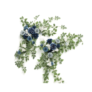 Ling's Moment 2PCS Dusty Blue Artificial Floral Swags Centerpieces Wedding Flower Rose Garland Greenery Arrangements for Sweetheart Table Decor Backdrop Arch Flowers Wall Home Garden Decorations