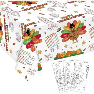 3 Piece Giant Thanksgiving Coloring Tablecloth Disposable for Kids, Fall Harvest Paper Coloring Table Cover with Turkey Pumkin for Children Crafts 
