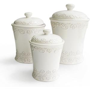 American Atelier Bianca Scroll Cookie Jar, White, Set of 3