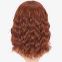 AISI HAIR Synthetic Wavy Curly Bob Wig with Bangs Burnt Orange Short Wigs for Women Synthetic Heat Resistant Bob Wigs