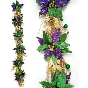 idyllic 6FT Mardi Gras Garland, Purple Gold Green Poinsettia Decor for Table Mantel Window Porch Staircase Wall Indoor Outdoor Home Decor (20 Inch)