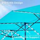 SUPERJARE 15ft Large Patio Umbrella with Base included, Double Sided Outdoor Umbrella with Solar Lights, Pool Umbrella with Fade Resistant Canopy for Deck, Porch, Yard, Balcony, Light Blue