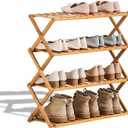 2 to 5 Tier Shoe Rack, Multi Tier Foldable Bamboo Shoe Organizer Rack Multifunctional Storage Free Standing Shoe Shelf. (4 Tier (27 feet Wide))