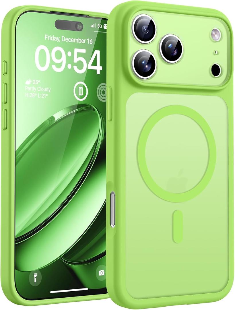 TOCOL for 17Pro Case, Full Camera Protection, Built-in Magnetic Ring, Compatible with Magsafe Charger, Drop Protection, Translucent Matte Phone Case for 17 Pro 6.3 inch (Light Green)