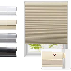 No Drill Cellular Shades for Indoor Windows, Thermal Insulating & Noise Reducing Honeycomb Blinds, Free Stop Cordless Blackout Shades, Beige,50" W x 64" H