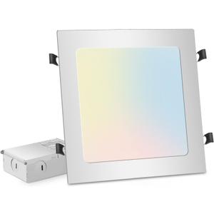 11 inch 26W Square LED Recessed Light, 3 Color Temperature Selectable & Dimmable Lamp, 2200 Lumens Ultra Thin Led Canless Downlight Lighting with Junction Box for Living Room Kitchen Bedroom (White-1-PACK)