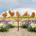 5PCS Rusty Metal Birds Decoration Bird Silhouette Statues Rusty Metal Yard Art Rustic Garden Outdoor Decor C