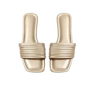 GORGLITTER Women's Metallic Flat Sandals Comfortable Open Toe Slide Sandals Gold A 10  