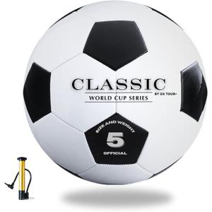 Classic World Cup Series Soccer Ball Size 5  Retro Black & White Design,Durable Synthetic Leather for Training, Matches & Recreational Play  Classic Look for Youth & Adults of All Skill Levels