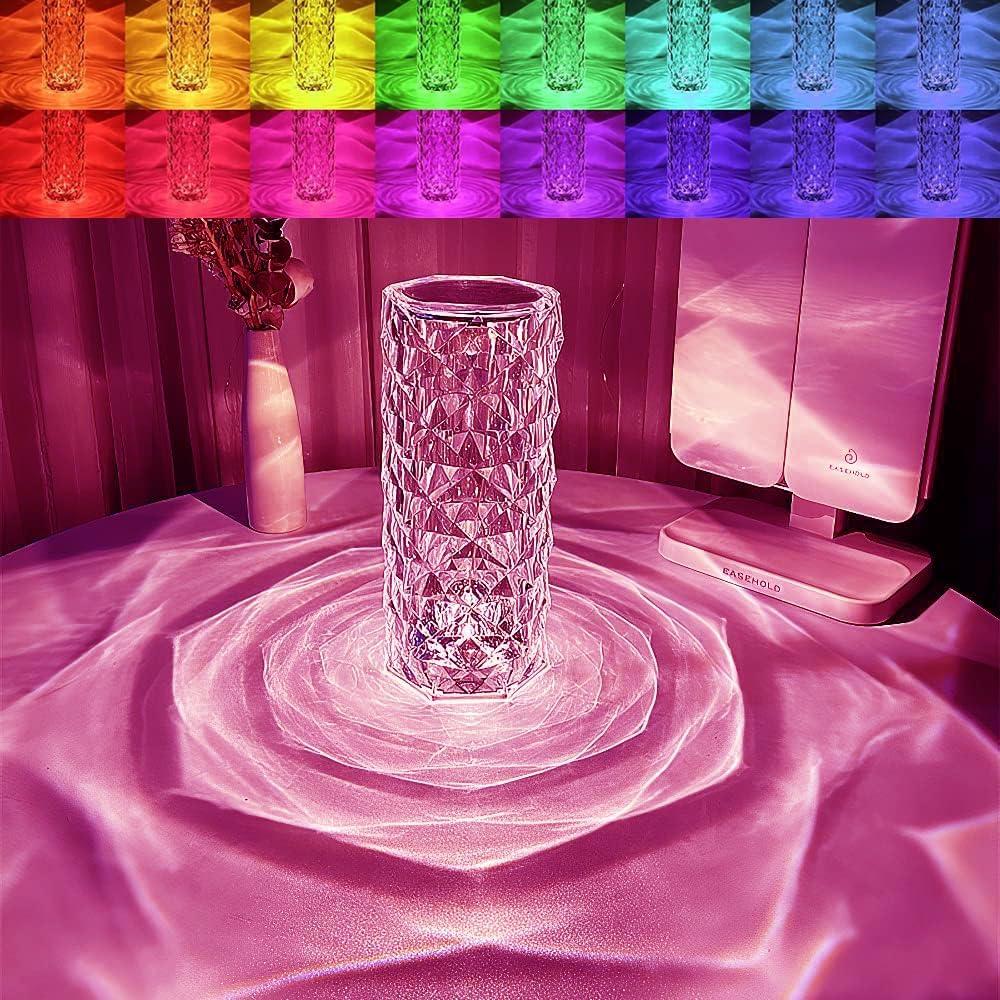 Crystal Table Lamp,RGB Rose Diamond Touch Lamps,Color Changing Night Light for Bedroom/Living Room/Party Dinner Decor Creative Light (Remote & Touch (1)