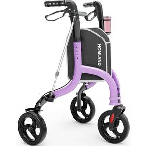 HOMLAND 3 Wheel Walkers for Seniors, Foldable Wheeled Rollator with Cane Hold and Cup Hold, Lightweight Three Wheel Rolling Walker Height Adjustable for Seniors