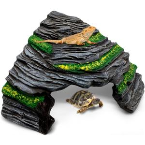 GOZILLA Reptile Hideout Cave,Turtle Tank Accessories Decor,Fish Tank Basking Platform for Bearded Dragon,Snake and Leopard Gecko.(Grey Hill-M)