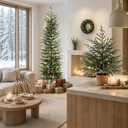 7FT Norfolk Pine Christmas Tree, Pre-Lit 240 LED Lights with 8 Modes, Real-Touch PE Material, Family & Pet Friendly, Heavy-Duty Weighted Base for Home Office Patio Christmas Decor