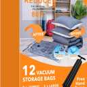 12 Pack Vacuum Storage Bags (3 Jumbo, 3 Large, 3 Medium, 3 Small),Plastic Packaging Bags,Space Saver Sealer Compression Bags with Travel Hand Pump for Blankets, Comforters, Pillows, Clothes Storage (12 Combo)