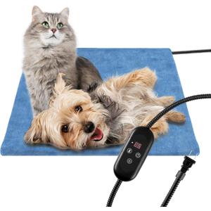 KEKELAN Pet Heating Pad for Cats Dogs Indoor Outdoor Waterproof Electric Heated Pads Mat with Stainless Chew Resistant Cord 5 Timer and 6 Level Temperature Warming Pad Bed Warmer-17.7x17.7