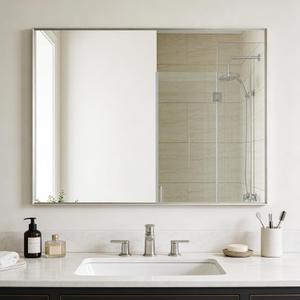 Bathroom Mirror for Wall, 30x40 Inch Metal Framed Mirror, Brushed Nickel Rectangle Mirror, Bathroom Vanity Mirror Farmhouse, Tempered Glass, Anti-Rust, Hangs Horizontally or Vertically