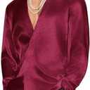 Floerns Men's Wedding Long Sleeve V Neck Shirts Shiny Satin Prom Party Club Shirts, XL