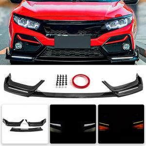 Front Bumper Lip W/Light Compatible with Honda Civic Hatchback Si Sedan 2017-2021, Air Dam Spoiler Splitter with LED Daytime Running Lights (Carbon Fiber Pattern)