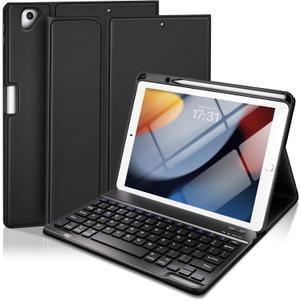 Baisla Keyboard Case for iPad 9th Generation 10.2'', iPad 8th/7th, Premium Stain-Resistant Detachable Wireless Keyboard Adjustable Grooves Case with Pencil Holder for iPad Pro 10.5/Air 3rd Gen(Black)