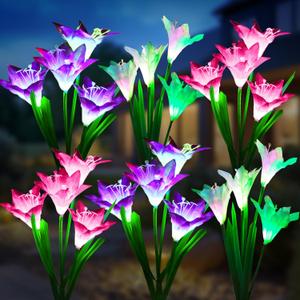 KOOPER Outdoor Solar Lights, 6 Pack Solar Garden Lights with Bigger Lily Flowers, Waterproof 7 Color Changing Solar Lights Outdoor - Bigger Solar Panel for Outdoor Patio Yard Garden Decoration