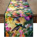 Hummingbird Table Runner Farmhouse Tropical Birds Spring Floral Cloth for Dining Tables - Watercolor Flowers Rustic Aesthetic Animal Table Mat 90"x13"