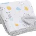 Disney Winnie The Pooh White, Yellow, and Aqua Sunshine and Clouds Super Soft Velboa with Sherpa Back Baby Blanket (30"x40")